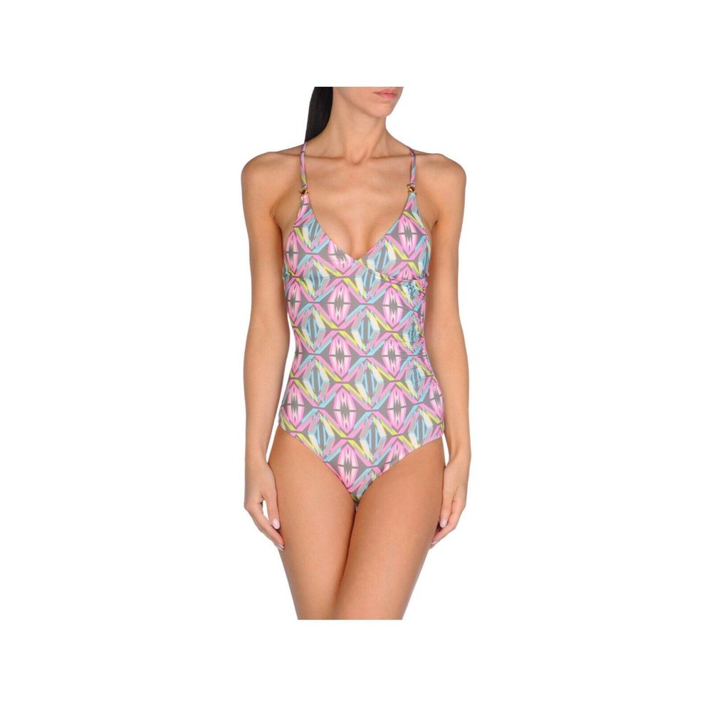 Pistol Panties  Women's Swimsuit SZ 12 Multicolor Geometric Print One-Piece